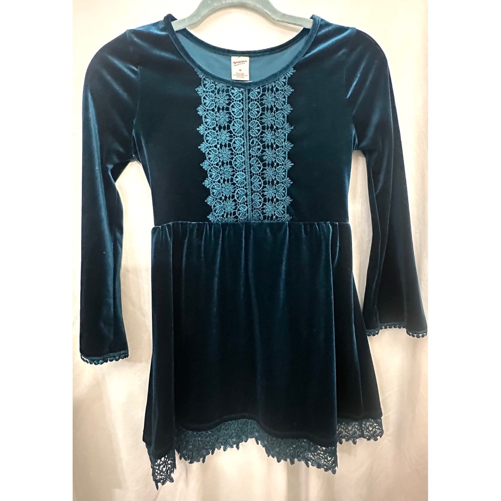 Y2K Velvet Lace Dress Girls 10 Teal REN Fair Cosplay Romantic Cottagecore Fairy
